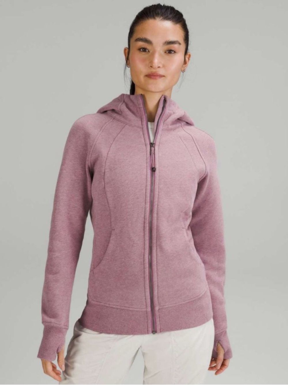Lululemon Scuba Hoodie Jacket Light Cotton Fleece Heathered Velvet Dust Size 10